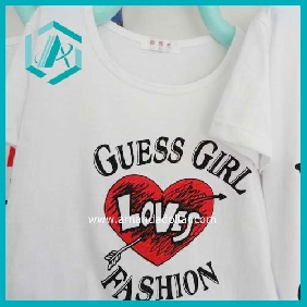 Wholesale 180g fashion youth girl's white short sleeve with a heart shaped cute T-shirt all size