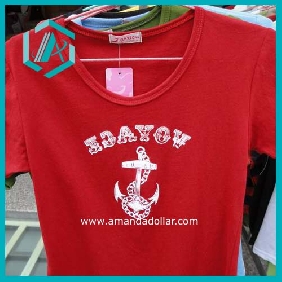 Wholesale round neck shirt girl's beautiful short sleeve all size red white T-shirt