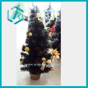 Wholesale New green artificial Christmas tree with yellow ball and blue bowknotfor decorating room