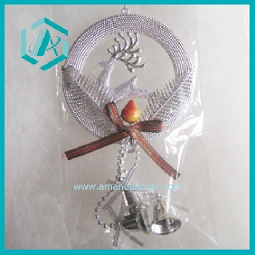 Wholesale Silver Christmas ornament with a deer and three bells Christmas tree decoration