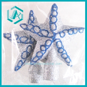 Wholesale Christmas gift ornament with a silver and light blue starfish pattern Christmas tree hangings decoration