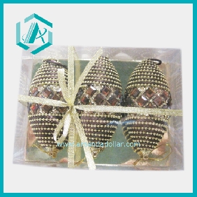 Wholesale Xmas gift ornament gold color pine pattern decoration 3pcs/ opp gift box packing