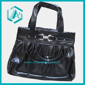 Black Leather Women's Handbags with a Buckle on Front Side