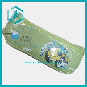 Wholesale Cartoon green leather pencil case with cute cars designs suitable for kids stationery bag