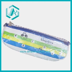 Wholesale Fashion pu pencil case with cute stripe sunny day design suitable for children studying