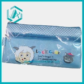 Wholesale Lovely cartoon blue leather pencil case with Luck Goat design fascinate children gift