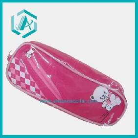 Wholesale Attacted pink leather pencil bags with cartoon baby bear design for Little kids gift