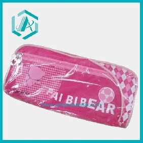 Wholesale Attacted pink leather pencil bags with cartoon PAI BI Bear design for Little kids gift