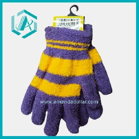 Wholesale Nice gentle girls' gloves yellow and purple made of half woolen