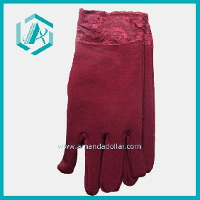 scarlet cloth and wool lace nap gloves with pure color fashion design