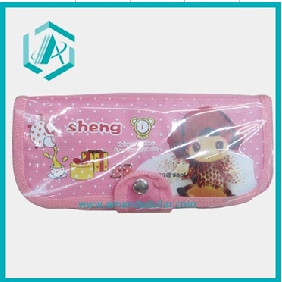 Wholesale Attractive New Pink PU Leather Pencil Case with A Button Top