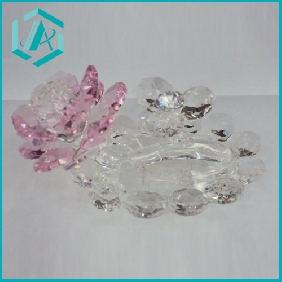 Nice Crystal Flower with Clear Stand 1 Clear Small Flower 1 Pink Larger Flower