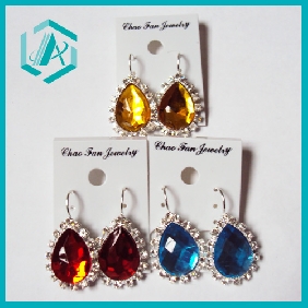 Wholesale Water-drop fashion design crystal earring in several colors for woman