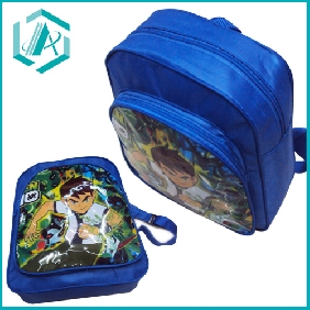 Wholesale lovely style blue children schoolbag with cartoon print/190D/13.1Inches