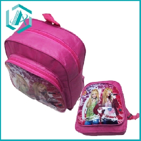 Wholesale lovely style pink children schoolbag with cartoon print/190D/13.1inches