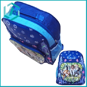 lovely blue children schoolbag with cartoon print in promotion/190D/19.65inches