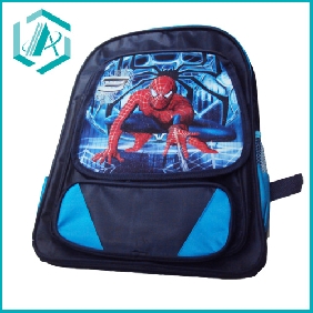 Wholesale lovely blue children schoolbag with spiderman print in promotion/190D/18.34inches