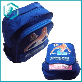 Wholesale lovely blue children schoolbag with spiderman print in promotion/600D/13.1inches