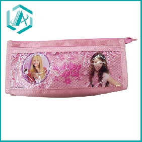 Wholesale Two Zippers cartoon pink cloth Pencil Case and pencil bag