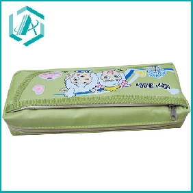 Wholesale 2010 two zippers cartoon green cloth pencil case pencil bag