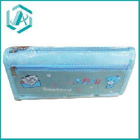 Wholesale Fabric blue two zippers pencil case pencil bag with fashion design