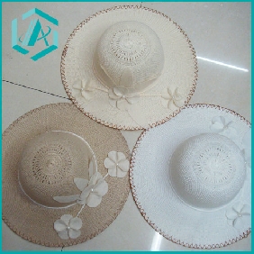 Wholesale three color style lady's weave straw hat with flower lateral