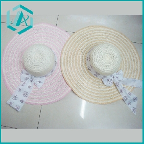 Wholesale two color stripe style lady's paper straw hat with bow lateral