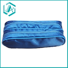 Latest two zippers blue fabric pencil case with fashion design