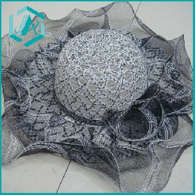 lady's grey fashionable style paper straw hat with lace around