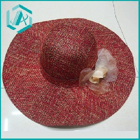 Wholesale lady's red fashionable style picture straw hat with flower lateral
