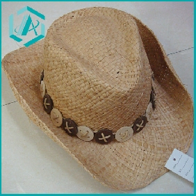 Wholesale men's pure hand-made classical style cowboy straw hat with wood chain around