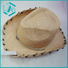 Wholesale men's pure hand-made classical style cowboy raffia straw hat with rope around
