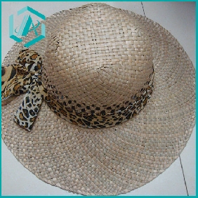 Wholesale lady's fashionable design picture straw hat with leopard belt around