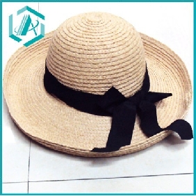 Wholesale lady's fashionable design picture raffia straw hat with black bow lateral