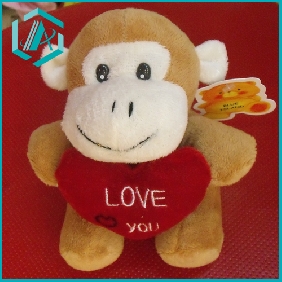 Wholesale Kids preferred Lovely PP cotton plush monkey toys with love and music, 13cm