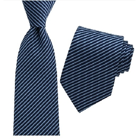 Wholesale men's well-sell advanced classical style 100% silk tie in dark blue with pinstripe