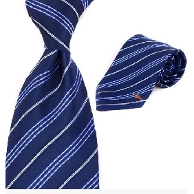 Wholesale men's well-sell advanced classical style 100% silk tie in blue with spiral stripe