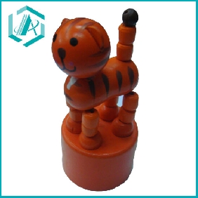 Wholesale Red color wooden material push up toys of tiger, very cute tiger models