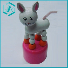Wholesale 2011 new arrive White cat style push up toys, wooden toys for kids