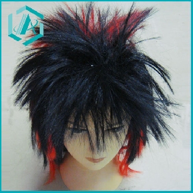Wholesale Spike Black Medium Party Cosplay Wig with a little red