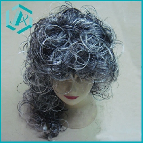 Wholesale Grey Medium Hairpiece Full Curly Wigs New Party Hair Piece