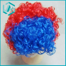 Wholesale Blue and Red Clown Bob Afro Circus Halloween Party wig
