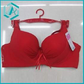 Wholesale Hot red color lady's bra set, Three-breasted style, wears comfortable