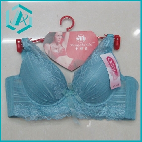 Wholesale Padded style lady's bra with three-breasted, light blue color making in cotton and spandex material