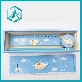 Wholesale blue color newest design wooden pencil case