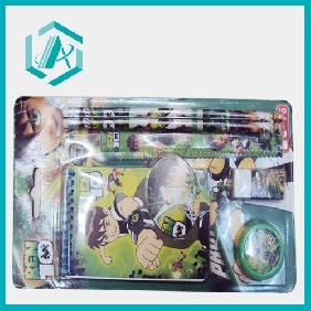 Wholesale green color cartoon design school & office stationery set