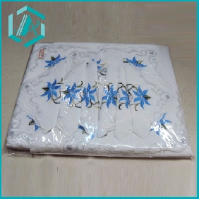 Wholesale big blue flower and silver thread lace white table cloth