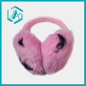 Wholesale pink color ear muff with black dots cony hair good looking