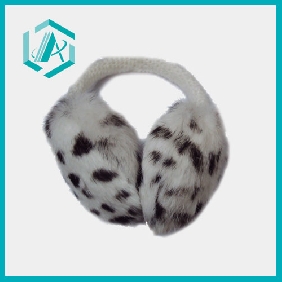 Wholesale stuffed white leopard pattern warm winter ear muff rabbit fur