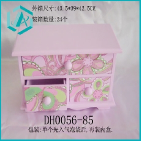 Wholesale one big drawer and two small drawers wooden lady jewelry box in pink color